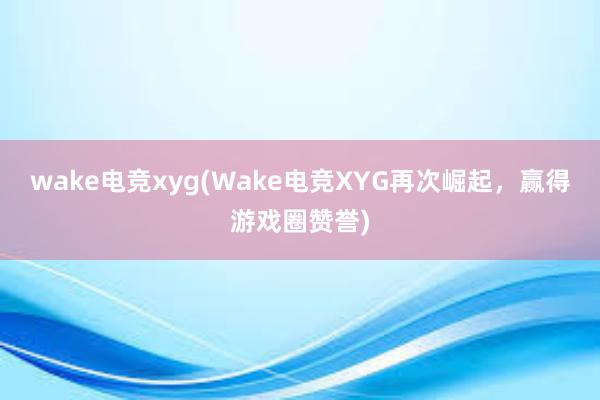 wake电竞xyg(Wake电竞XYG再次崛起，赢得游戏圈赞誉)