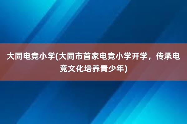 大同电竞小学(大同市首家电竞小学开学，传承电竞文化培养青少年)