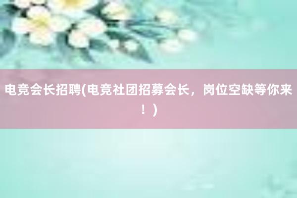 电竞会长招聘(电竞社团招募会长，岗位空缺等你来！)