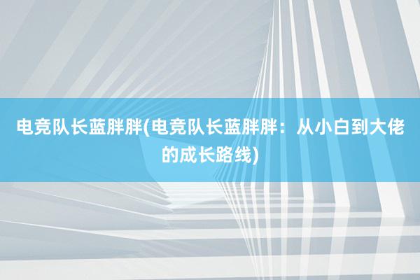 电竞队长蓝胖胖(电竞队长蓝胖胖：从小白到大佬的成长路线)